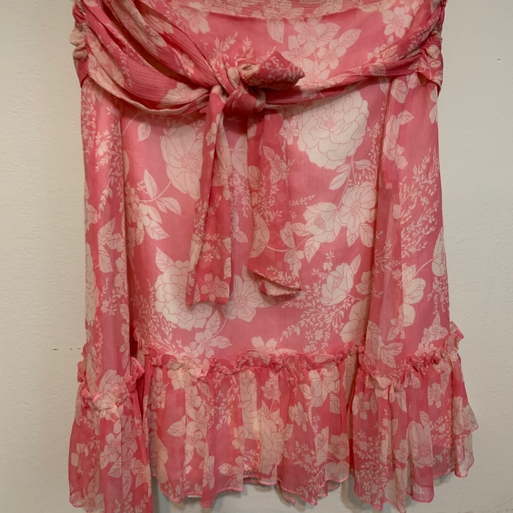 JOIE SIZE 4 Floral Silk Ruffled SILK Skirt Lined With Belt
